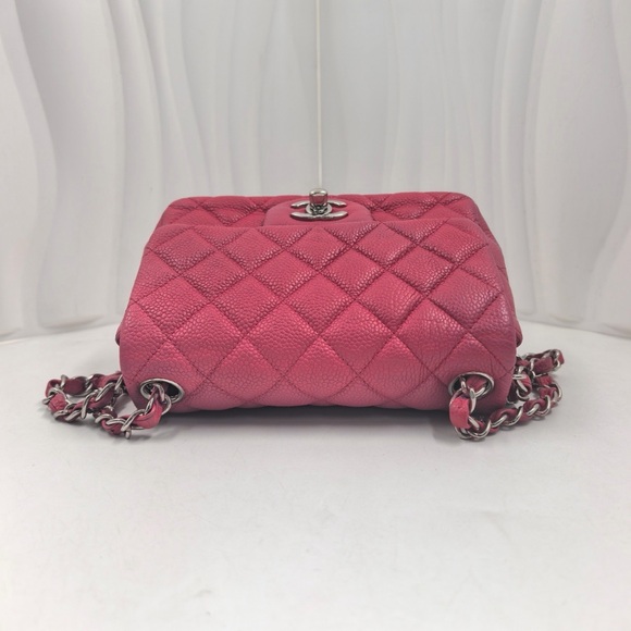 CHANEL Mini Classic Flap Bag Fuchsia Pink Caviar Leather with Silver Hardware - Picture 4 of 12